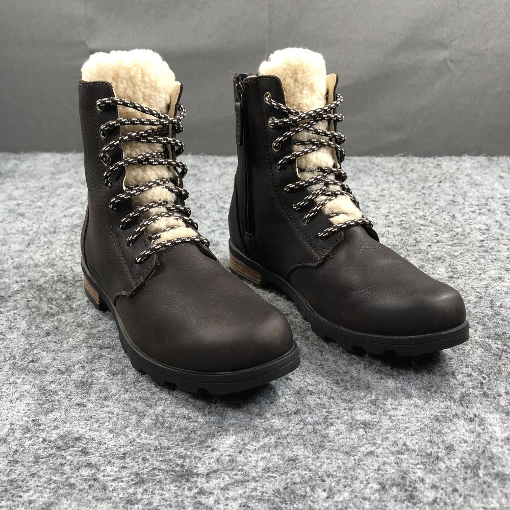 Sorel Emelia Waterproof Ankle Boots Womens 6.5 Brown Leather Faux Fur NL3721-205